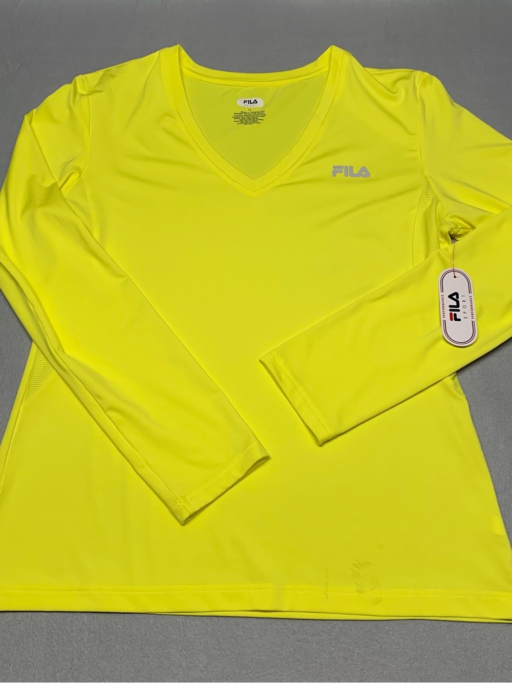 FILA Women's Neon Yellow V-Neck Long Sleeve Athletic Top
